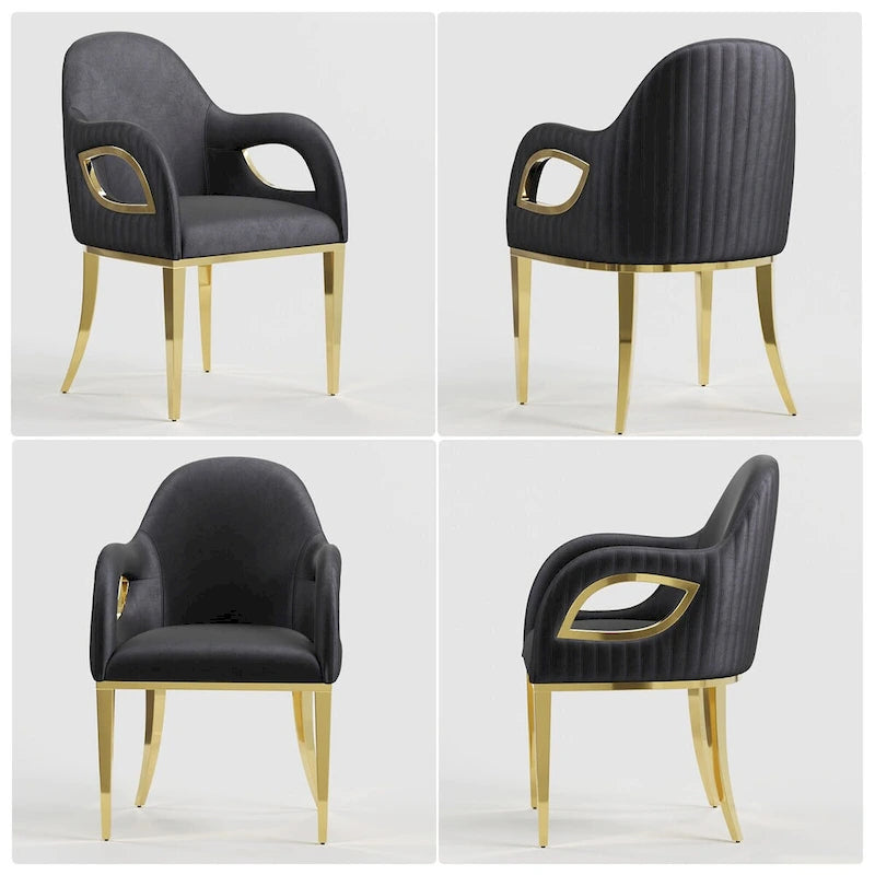 Fauteuil d'appoint de luxe en velours noir avec accoudoirs "œil de renard"