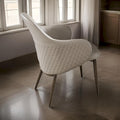 Liy 26 Inch Dining Chair Set of 2, Curved Padded, Tufted Beige Faux Leather