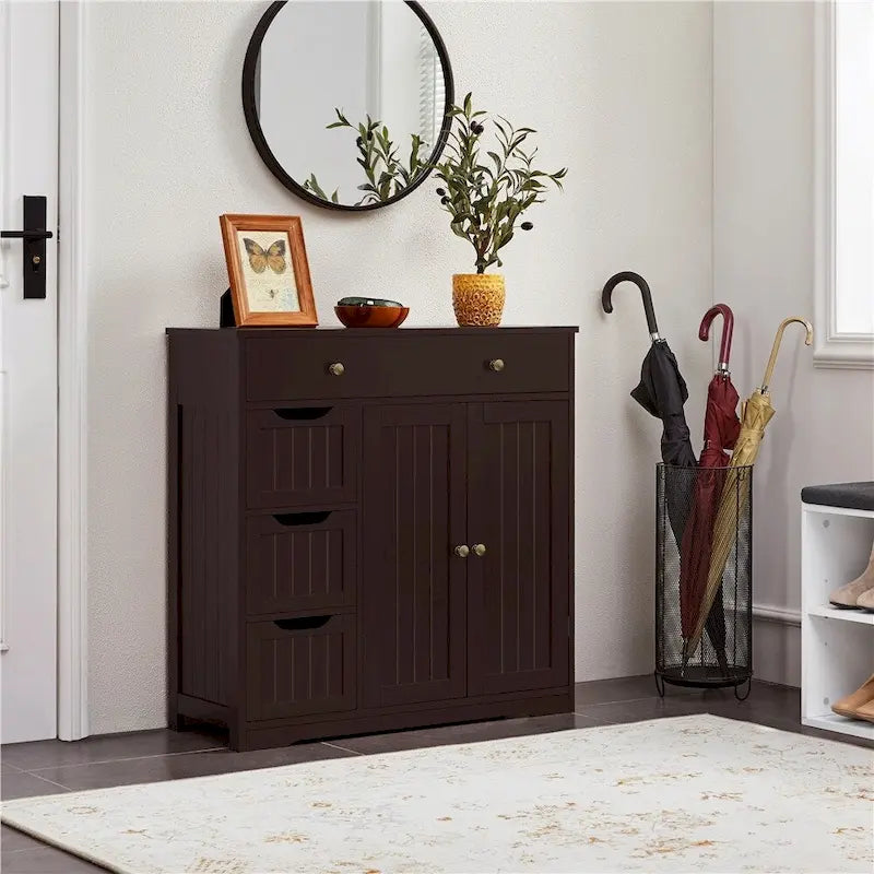 Yaheetech Armoire de Rangement de Salle de Bain Meuble Autonome avec 4 Tiroirs et 2 Portes - N/A