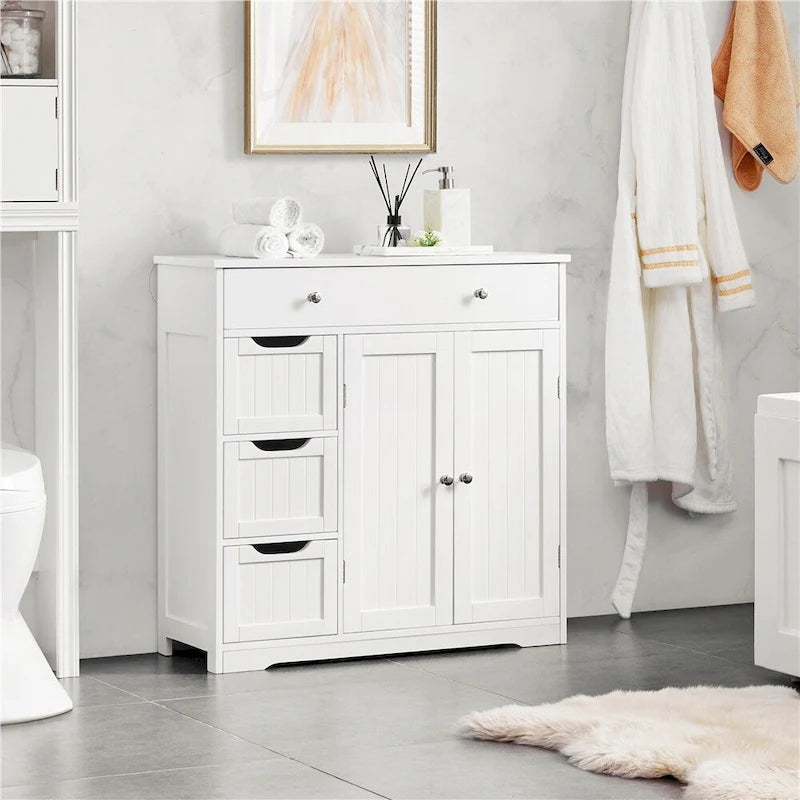 Yaheetech Armoire de Rangement de Salle de Bain Meuble Autonome avec 4 Tiroirs et 2 Portes - N/A