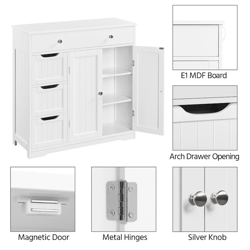 Yaheetech Armoire de Rangement de Salle de Bain Meuble Autonome avec 4 Tiroirs et 2 Portes - N/A