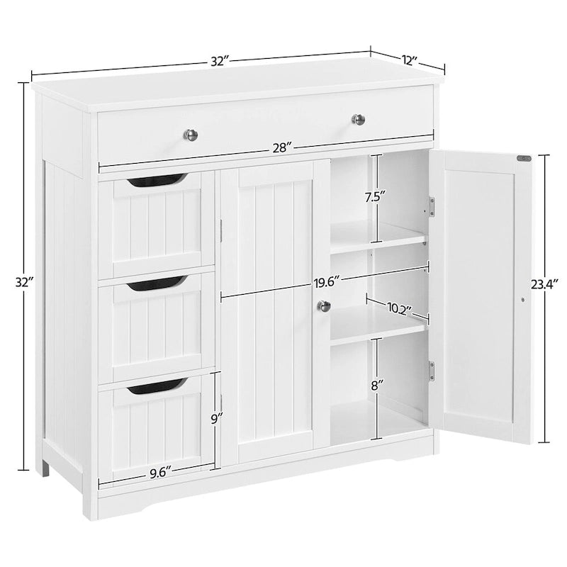 Yaheetech Armoire de Rangement de Salle de Bain Meuble Autonome avec 4 Tiroirs et 2 Portes - N/A