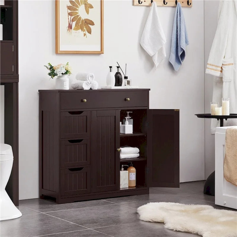 Yaheetech Armoire de Rangement de Salle de Bain Meuble Autonome avec 4 Tiroirs et 2 Portes - N/A