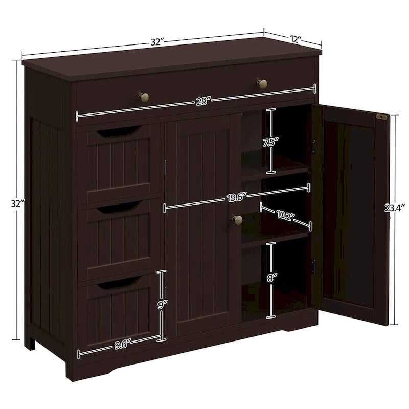 Yaheetech Armoire de Rangement de Salle de Bain Meuble Autonome avec 4 Tiroirs et 2 Portes - N/A