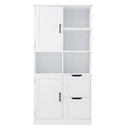 Armoire à linge blanche de 31 po l. x 16 po P x 62 po H avec étagères ouvertes et tiroirs