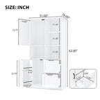 Armoire à linge blanche de 31 po l. x 16 po P x 62 po H avec étagères ouvertes et tiroirs
