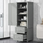 Meuble de salle de bain haut, Meuble de rangement autoportant avec deux tiroirs et étagère réglable, Panneau MDF avec finition peinte
