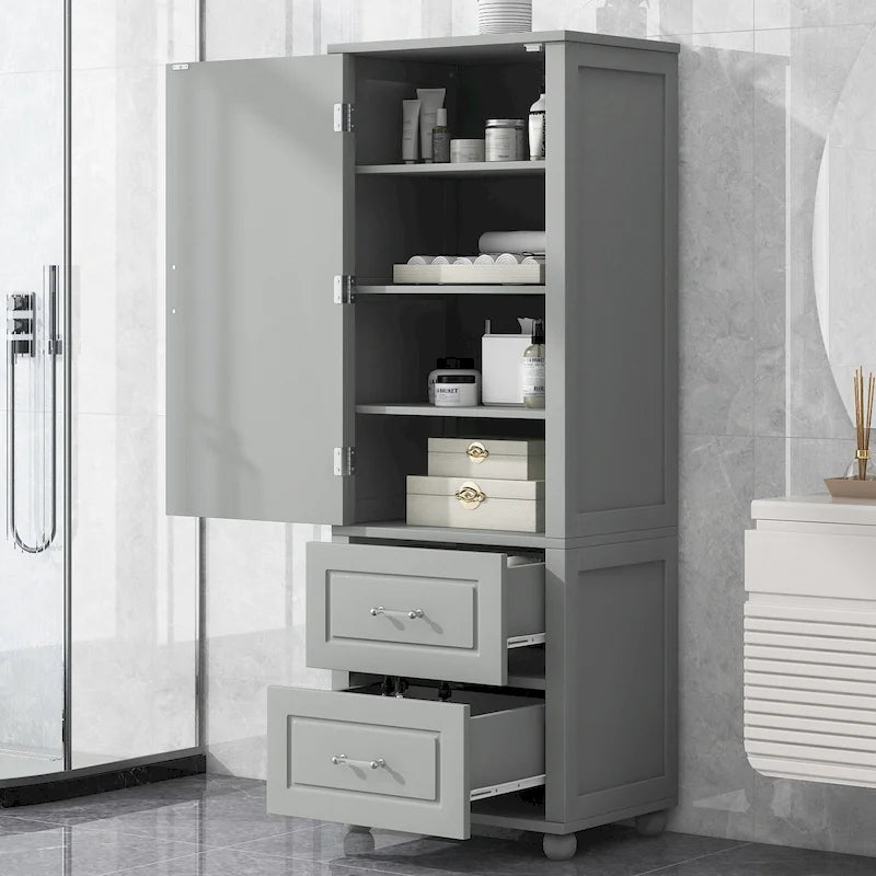Meuble de salle de bain haut, Meuble de rangement autoportant avec deux tiroirs et étagère réglable, Panneau MDF avec finition peinte