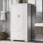 Armoire de rangement haute de salle de bain avec 2 portes, 2 tiroirs et étagère réglable