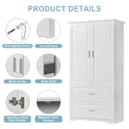 Armoire de rangement haute de salle de bain avec 2 portes, 2 tiroirs et étagère réglable