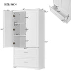 Armoire de rangement haute de salle de bain avec 2 portes, 2 tiroirs et étagère réglable