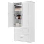 Armoire de rangement haute de salle de bain avec 2 portes, 2 tiroirs et étagère réglable