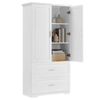 Armoire de rangement haute de salle de bain avec 2 portes, 2 tiroirs et étagère réglable