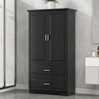 Armoire de rangement haute de salle de bain avec 2 portes, 2 tiroirs et étagère réglable