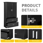 Armoire de rangement haute de salle de bain avec 2 portes, 2 tiroirs et étagère réglable