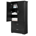 Armoire de rangement haute de salle de bain avec 2 portes, 2 tiroirs et étagère réglable