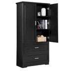 Armoire de rangement haute de salle de bain avec 2 portes, 2 tiroirs et étagère réglable