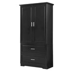 Armoire de rangement haute de salle de bain avec 2 portes, 2 tiroirs et étagère réglable