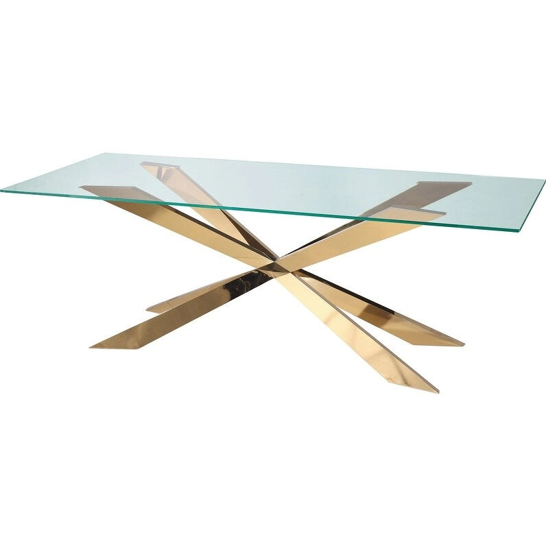 Table à manger en verre doré avec base en X – Pour 2 à 4 personnes