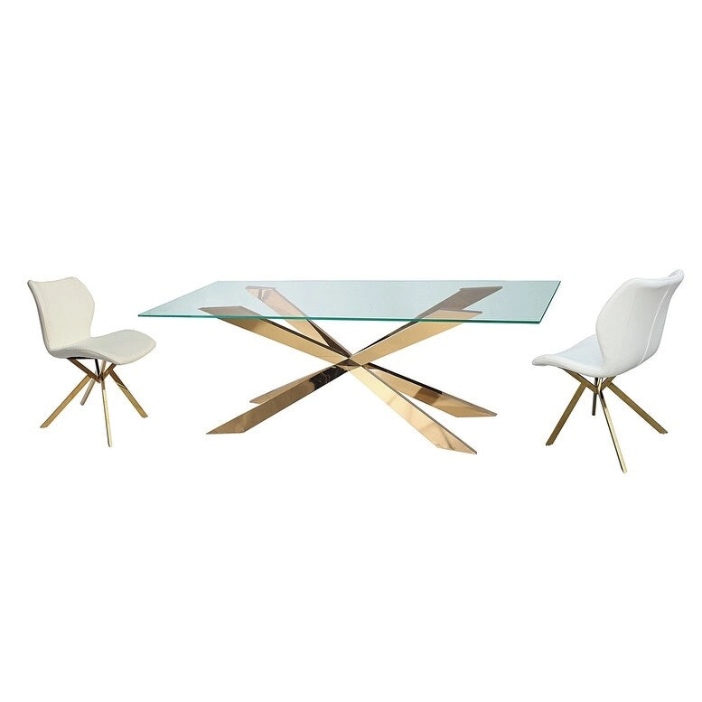 Table à manger en verre doré avec base en X – Pour 2 à 4 personnes