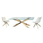 Table à manger en verre doré avec base en X – Pour 2 à 4 personnes