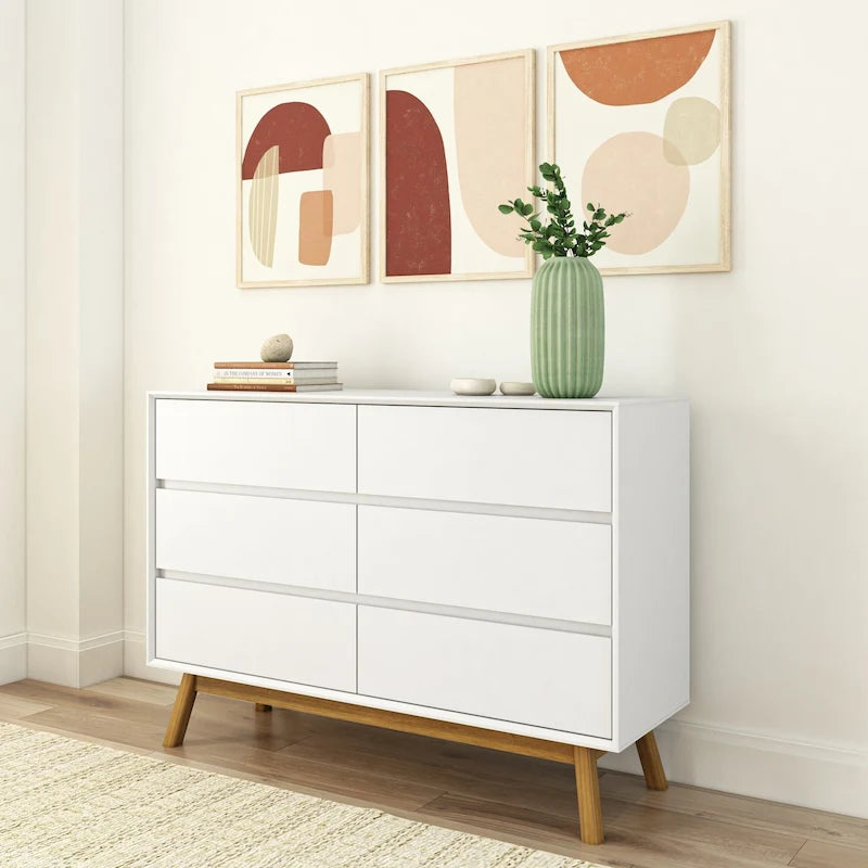 Commode six tiroirs moderne du milieu du siècle, type « Plank and Beam »