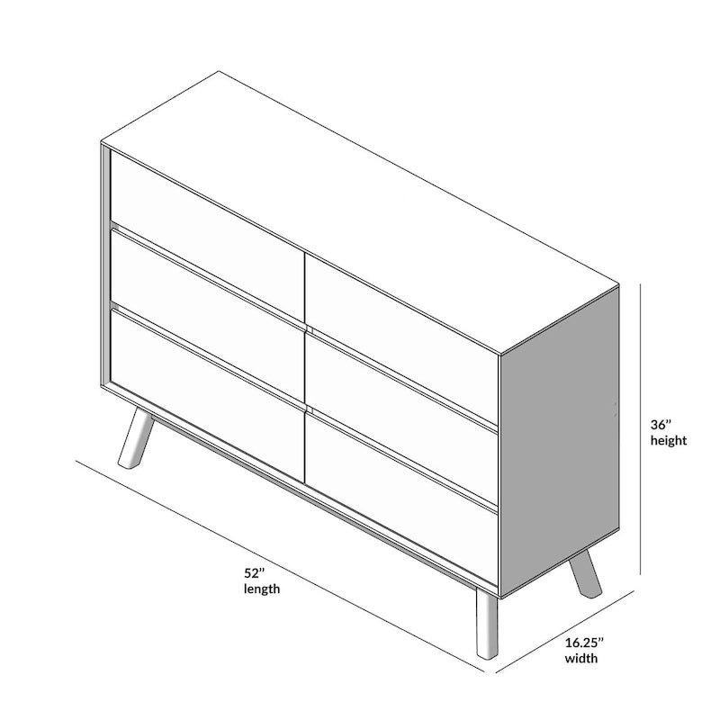 Commode six tiroirs moderne du milieu du siècle, type « Plank and Beam »