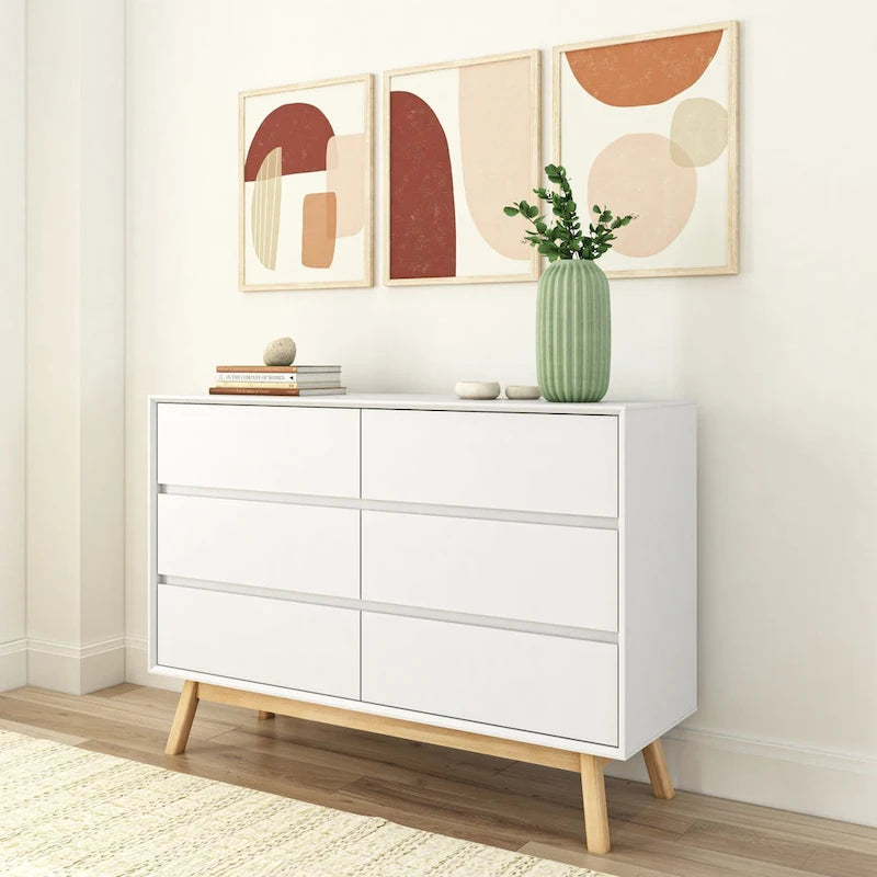 Commode six tiroirs moderne du milieu du siècle, type « Plank and Beam »