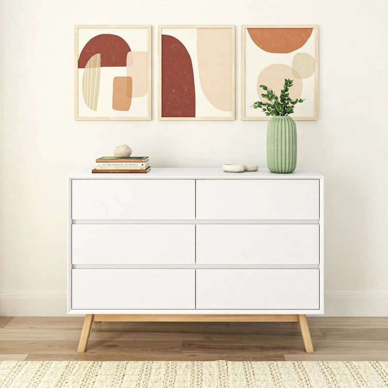 Commode six tiroirs moderne du milieu du siècle, type « Plank and Beam »