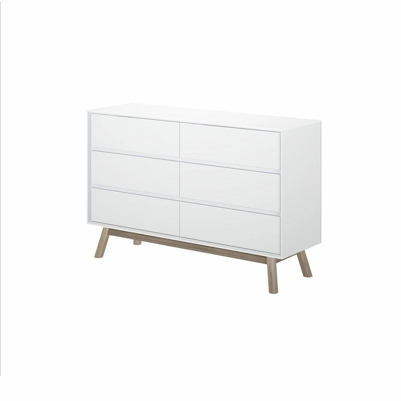 Commode six tiroirs moderne du milieu du siècle, type « Plank and Beam »