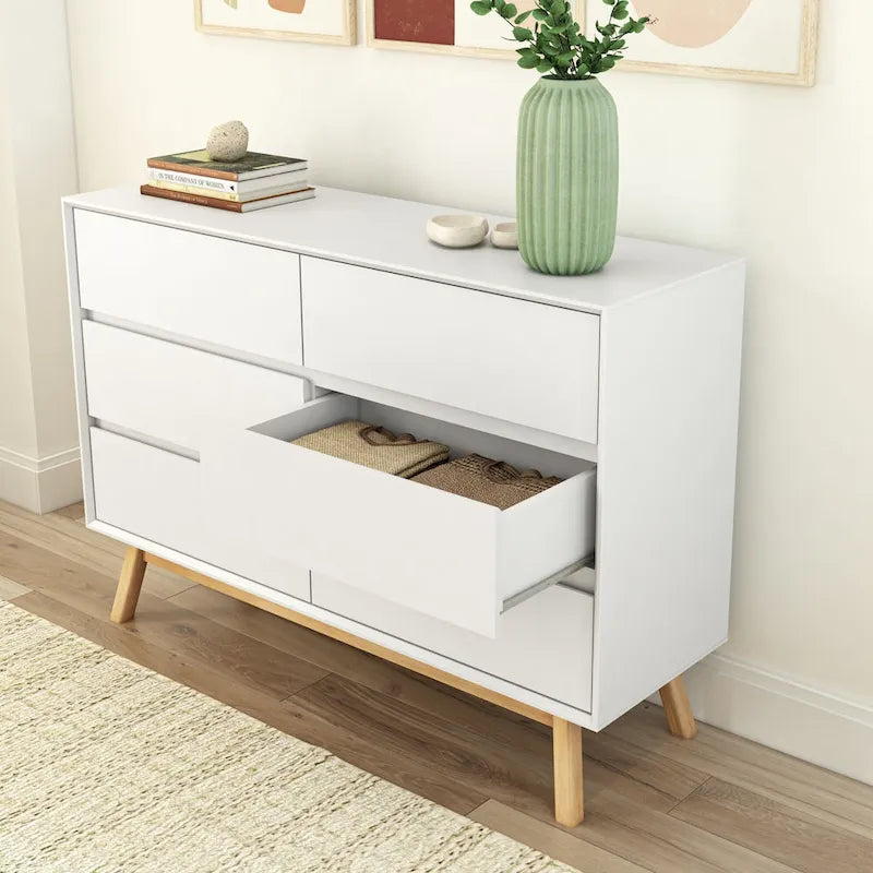Commode six tiroirs moderne du milieu du siècle, type « Plank and Beam »