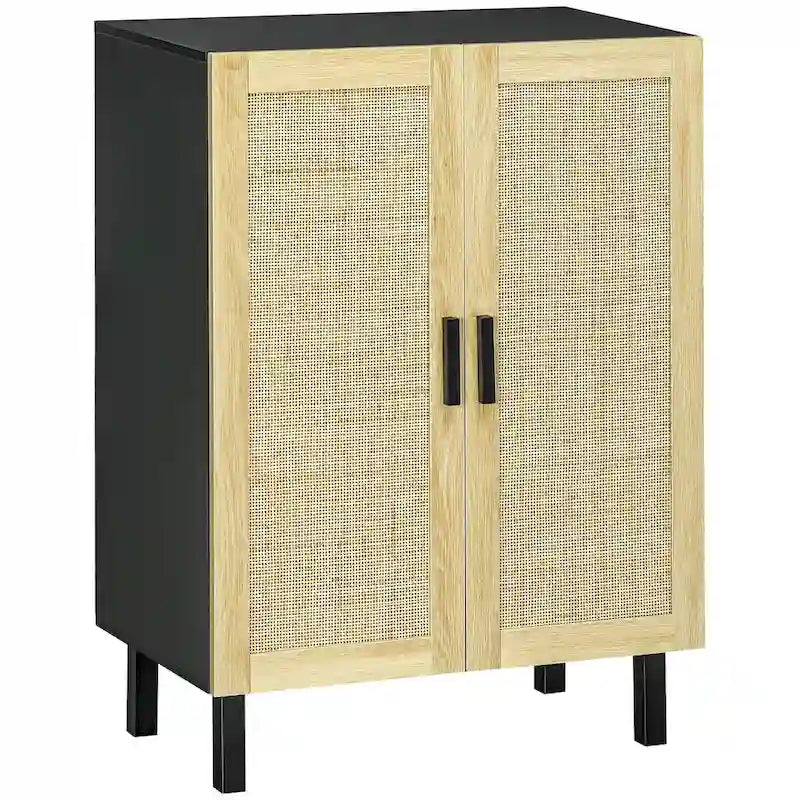 HOMCOM Buffet de salle à manger, Meuble de cuisine, Meuble de bar à café avec 2 portes en rotin et étagères réglables