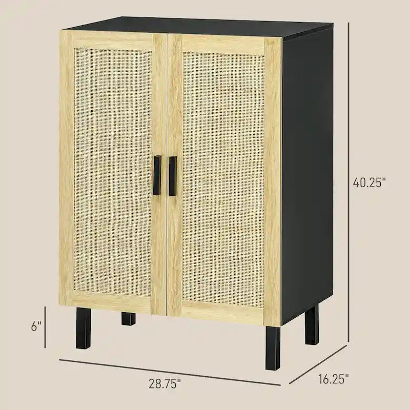 HOMCOM Buffet de salle à manger, Meuble de cuisine, Meuble de bar à café avec 2 portes en rotin et étagères réglables