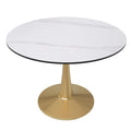 Table à manger ronde LeisureMod 40 en pierre frittée avec plateau en acier doré, série Bistro