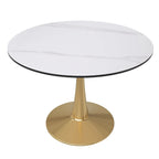 Table à manger ronde LeisureMod 40 en pierre frittée avec plateau en acier doré, série Bistro