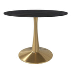 Table à manger ronde LeisureMod 40 en pierre frittée avec plateau en acier doré, série Bistro