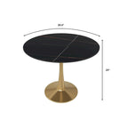 Table à manger ronde LeisureMod 40 en pierre frittée avec plateau en acier doré, série Bistro