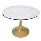 Table à manger ronde LeisureMod 40 en pierre frittée avec plateau en acier doré, série Bistro