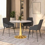 Table à manger ronde LeisureMod 40 en pierre frittée avec plateau en acier doré, série Bistro