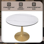 Table à manger ronde LeisureMod 40 en pierre frittée avec plateau en acier doré, série Bistro