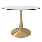 Table à manger ronde LeisureMod 40 en pierre frittée avec plateau en acier doré, série Bistro