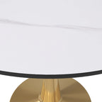 Table à manger ronde LeisureMod 40 en pierre frittée avec plateau en acier doré, série Bistro
