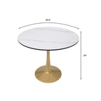 Table à manger ronde LeisureMod 40 en pierre frittée avec plateau en acier doré, série Bistro