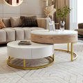 Tables basses gigognes rondes modernes relevables avec 2 tiroirs Blanc et Noir