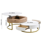 Tables basses gigognes rondes modernes relevables avec 2 tiroirs Blanc et Noir