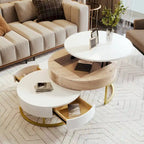 Tables basses gigognes rondes modernes relevables avec 2 tiroirs Blanc et Noir