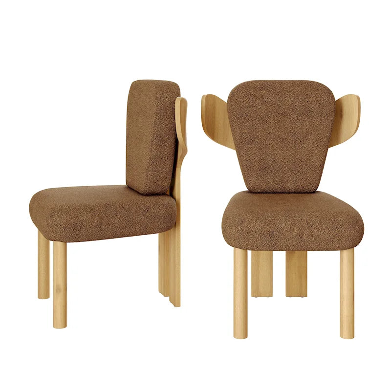 Chaises de salle à manger Corvus Delhi Teddy Fabric Upholstery avec pieds en bois (Lot de 2)