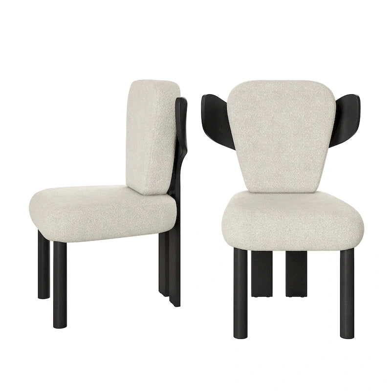 Chaises de salle à manger Corvus Delhi Teddy Fabric Upholstery avec pieds en bois (Lot de 2)