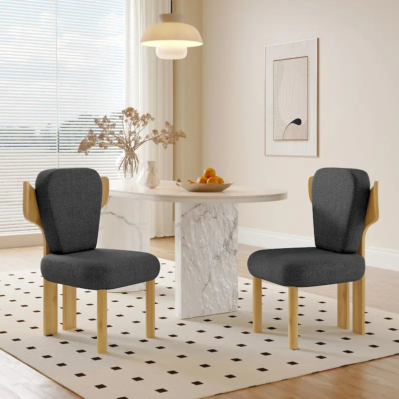 Chaises de salle à manger Corvus Delhi Teddy Fabric Upholstery avec pieds en bois (Lot de 2)