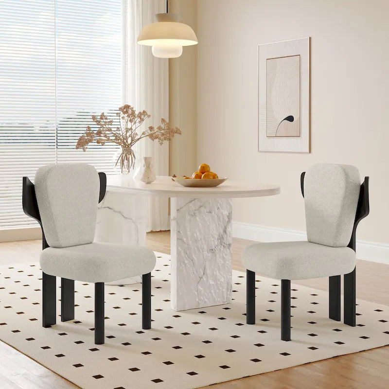 Chaises de salle à manger Corvus Delhi Teddy Fabric Upholstery avec pieds en bois (Lot de 2)